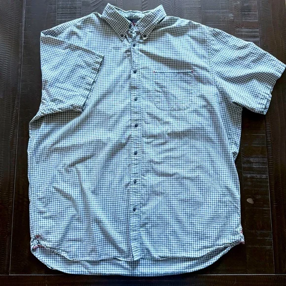 Vintage 2002 Gap Men’s Blue/White Plaid Short Sleeve Button Down Shirt Size XXL - Picture 1 of 8
